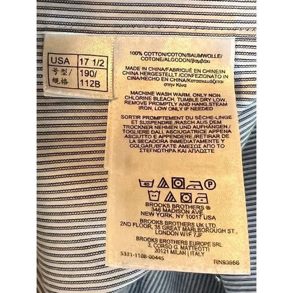 𝅺BROOK'S Brothers Regent men's blue & white striped dress shirt size 17 1/2-4/5 - Picture 7 of 9